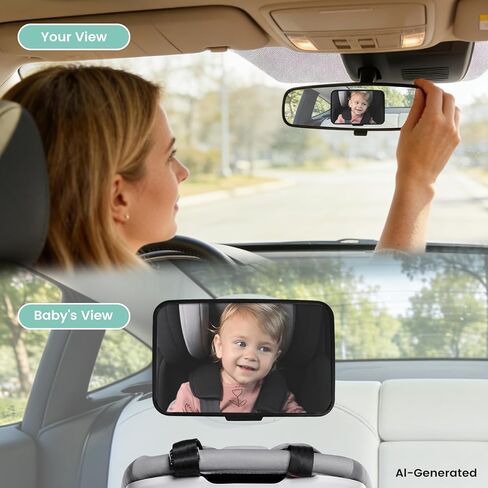 Baby Car Mirror for Fixed Headrest, Shatterproof Car Seat Mirror for Baby Rear Facing, Clear Wide View Non-Slip Shake-Proof Infant Car Mirror for Back Seat, Tesla Compatible Newborn Must Haves（Black） in Kuwait