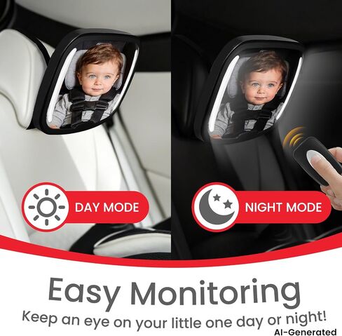 Baby Car Mirror With Light & Remote Control, Baby Car Mirror with Light, Rear Facing Baby Car Seat Mirror with 360° Rotation Design Wide View Shatterproof Long Lasting Battery in Kuwait