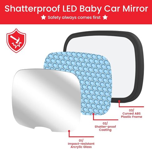 Baby Car Mirror With Light & Remote Control, Baby Car Mirror with Light, Rear Facing Baby Car Seat Mirror with 360° Rotation Design Wide View Shatterproof Long Lasting Battery in Kuwait