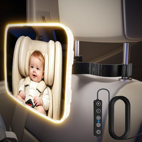 Baby Car Mirror with Light, USB-Powered 175° FOV Baby Seat Mirror for Car, Stable Hook Clip, 360° Adjustable, Safety & Easy Install, Rear-Facing Backseat Camera to Monitor Your Baby’s Every Move in Kuwait