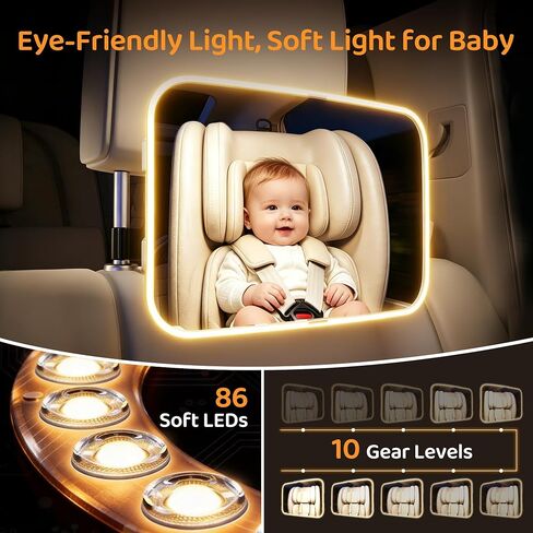 Baby Car Mirror with Light, USB-Powered 175° FOV Baby Seat Mirror for Car, Stable Hook Clip, 360° Adjustable, Safety & Easy Install, Rear-Facing Backseat Camera to Monitor Your Baby’s Every Move in Kuwait