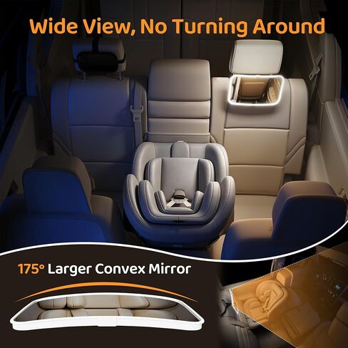 Baby Car Mirror with Light, USB-Powered 175° FOV Baby Seat Mirror for Car, Stable Hook Clip, 360° Adjustable, Safety & Easy Install, Rear-Facing Backseat Camera to Monitor Your Baby’s Every Move in Kuwait