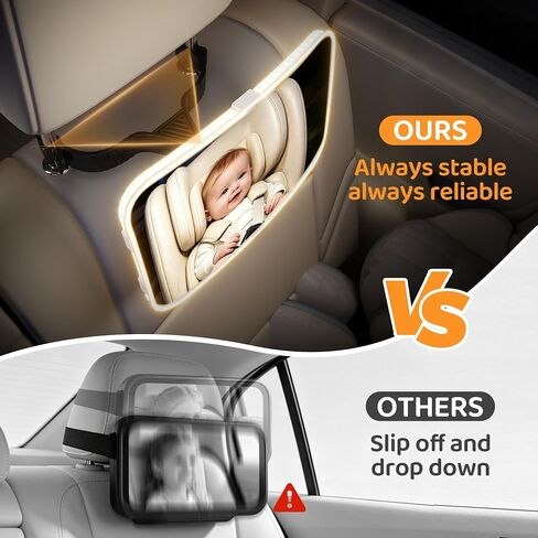 Baby Car Mirror with Light, USB-Powered 175° FOV Baby Seat Mirror for Car, Stable Hook Clip, 360° Adjustable, Safety & Easy Install, Rear-Facing Backseat Camera to Monitor Your Baby’s Every Move in Kuwait