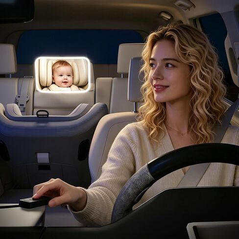 Baby Car Mirror with Light, USB-Powered 175° FOV Baby Seat Mirror for Car, Stable Hook Clip, 360° Adjustable, Safety & Easy Install, Rear-Facing Backseat Camera to Monitor Your Baby’s Every Move in Kuwait