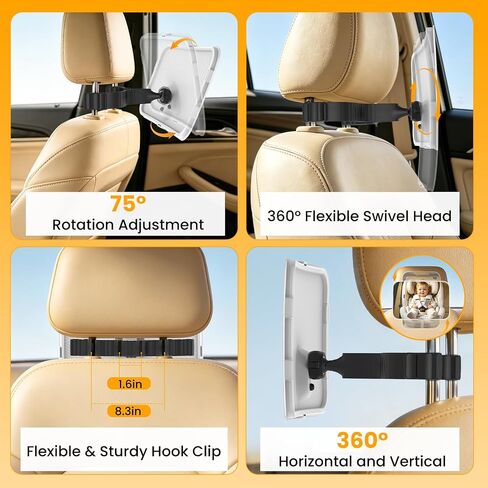 Baby Car Mirror with LED Light, Rear Facing Secure Baby Car Seat Mirror with 360° Rotation Hook Clip Design Backseat, Safely Wide Clear View Shatterproof/Shakeproof in Kuwait