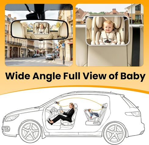 Baby Car Mirror with LED Light, Rear Facing Secure Baby Car Seat Mirror with 360° Rotation Hook Clip Design Backseat, Safely Wide Clear View Shatterproof/Shakeproof in Kuwait