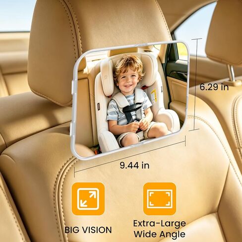 Baby Car Mirror with LED Light, Rear Facing Secure Baby Car Seat Mirror with 360° Rotation Hook Clip Design Backseat, Safely Wide Clear View Shatterproof/Shakeproof in Kuwait