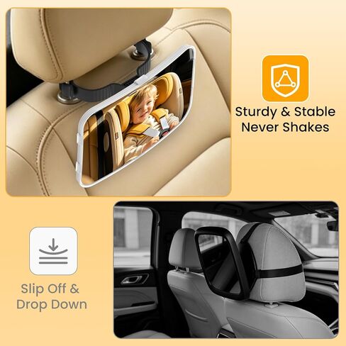 Baby Car Mirror with LED Light, Rear Facing Secure Baby Car Seat Mirror with 360° Rotation Hook Clip Design Backseat, Safely Wide Clear View Shatterproof/Shakeproof in Kuwait
