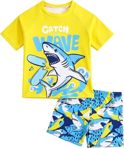 Toddler Swimsuit Boy 2 Piece Boys Swim Set Short Sleeve Swimming Shirt Trunks Rash Guard Bathing Suits for Kids in Kuwait