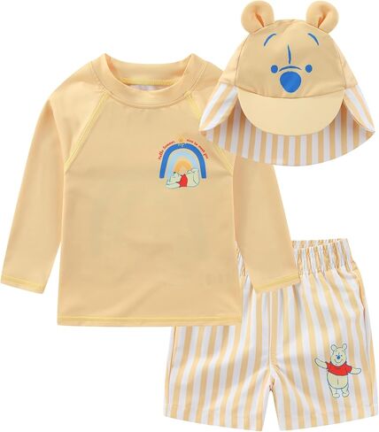 Disney Winnie the Pooh Baby Boys UPF 50+ Rash Guard Swim Trunks and Sun Hat with Ears 3 Piece Bathing Suit Set for Infants in Kuwait