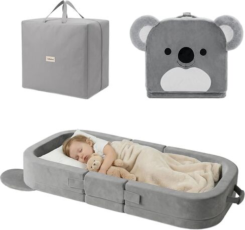 Zelladorra Toddler Travel Bed, Portable Toddler Floor Bed | Cute Animal Design with Storage Bag and Washable Cover, Perfect for Home, Travel, Pink in Kuwait