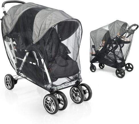 Orzbow Mosquito Net for Double Stroller | Mosquito Net Cover for Baby Tandem Seating, Double/Twin Stroller, Insect, Fly, and Bug Protection | Baby Summer, Beach, Travel, and Camping Essentials, Black in Kuwait