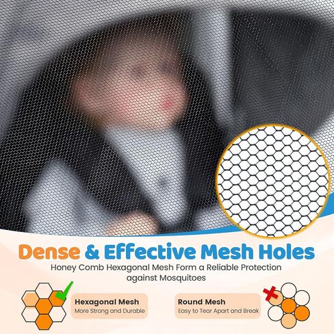 Orzbow Mosquito Net for Double Stroller | Mosquito Net Cover for Baby Tandem Seating, Double/Twin Stroller, Insect, Fly, and Bug Protection | Baby Summer, Beach, Travel, and Camping Essentials, Black in Kuwait