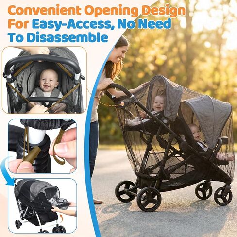 Orzbow Mosquito Net for Double Stroller | Mosquito Net Cover for Baby Tandem Seating, Double/Twin Stroller, Insect, Fly, and Bug Protection | Baby Summer, Beach, Travel, and Camping Essentials, Black in Kuwait