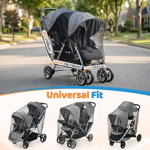 Orzbow Mosquito Net for Double Stroller | Mosquito Net Cover for Baby Tandem Seating, Double/Twin Stroller, Insect, Fly, and Bug Protection | Baby Summer, Beach, Travel, and Camping Essentials, Black in Kuwait