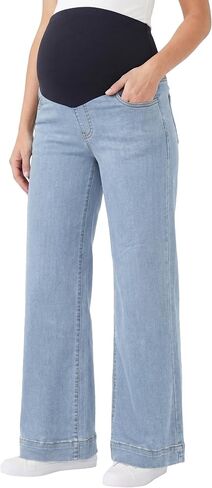 Women's Maternity Jeans Wide Leg Denim Pants | Over the Belly, Straight Leg, Stretchy, Trendy, Casual, Pregnancy in Kuwait