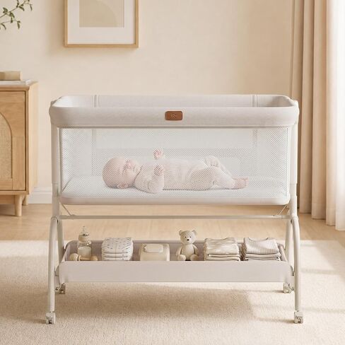 Baby Bassinet Bedside Sleeper, 3-in-1 Newborn Crib with Soft & Breathable Mattress, 6 Adjustable Heights & Anti-Reflux Incline, Breathable Mesh – ASTM & CPSC Certified in Kuwait