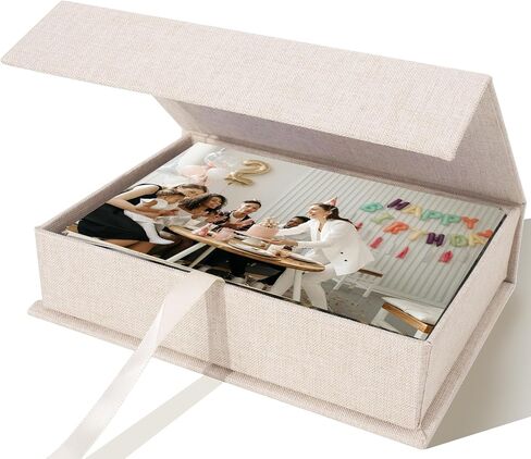 Photo Storage Box for 5x7 Photos, Acid-Free Organizer Box with Lid, Beige | Linen Archival Memory Keepsake Box for 4x6 Pictures, Postcards, Invoice & Scrapbooking Supplies, Photo Cases, Jewelry Box in Kuwait