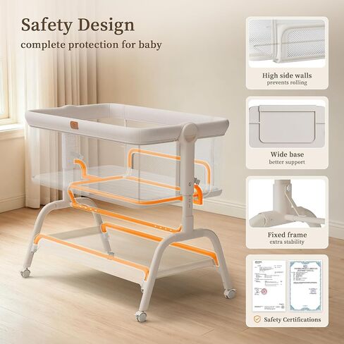 Baby Bassinet Bedside Sleeper, 3-in-1 Newborn Crib with Soft & Breathable Mattress, 6 Adjustable Heights & Anti-Reflux Incline, Breathable Mesh – ASTM & CPSC Certified in Kuwait