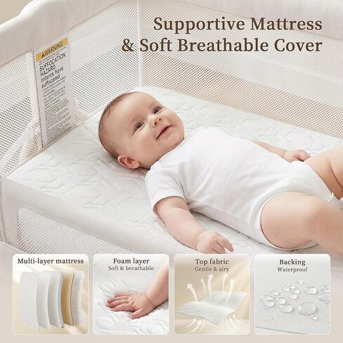Baby Bassinet Bedside Sleeper, 3-in-1 Newborn Crib with Soft & Breathable Mattress, 6 Adjustable Heights & Anti-Reflux Incline, Breathable Mesh – ASTM & CPSC Certified in Kuwait