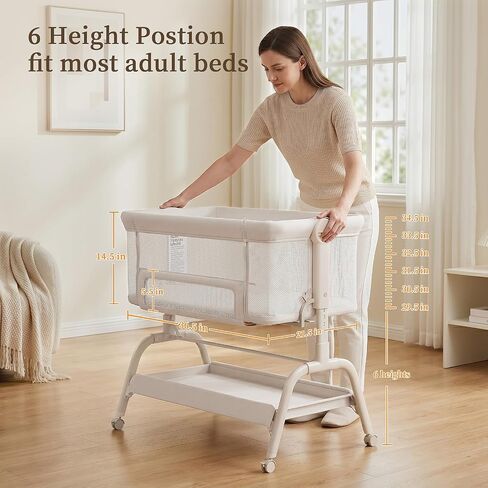 Baby Bassinet Bedside Sleeper, 3-in-1 Newborn Crib with Soft & Breathable Mattress, 6 Adjustable Heights & Anti-Reflux Incline, Breathable Mesh – ASTM & CPSC Certified in Kuwait