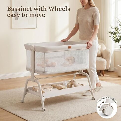 Baby Bassinet Bedside Sleeper, 3-in-1 Newborn Crib with Soft & Breathable Mattress, 6 Adjustable Heights & Anti-Reflux Incline, Breathable Mesh – ASTM & CPSC Certified in Kuwait