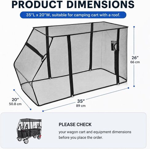 Wagon Mosquito Net Cover for Folding Wagon, 35" L x 20" W Fine Mesh Bug Screen with Zipper, Outdoor Camping Cart Cover for Garden, Picnic and Beach in Kuwait