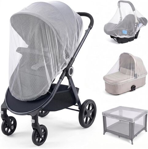 Mosquito Net for Stroller, Black, 2 Pcs | Polyester Mesh Cover, Elastic Edge, Portable, For Bassinets, Cradles, Playards, Pack N Plays, Mini Cribs in Kuwait