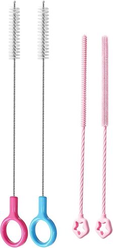 AONEZ Straw Cleaner Brushes Set of 4 - Silicone Straw Cleaner Brush - Straw Brush with Non-Slip Handle in Extra-Long Straw Brush for Metal, Glass, Plastic Reusable Drinking Straws in Kuwait
