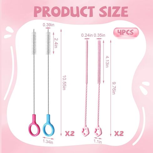 AONEZ Straw Cleaner Brushes Set of 4 - Silicone Straw Cleaner Brush - Straw Brush with Non-Slip Handle in Extra-Long Straw Brush for Metal, Glass, Plastic Reusable Drinking Straws in Kuwait
