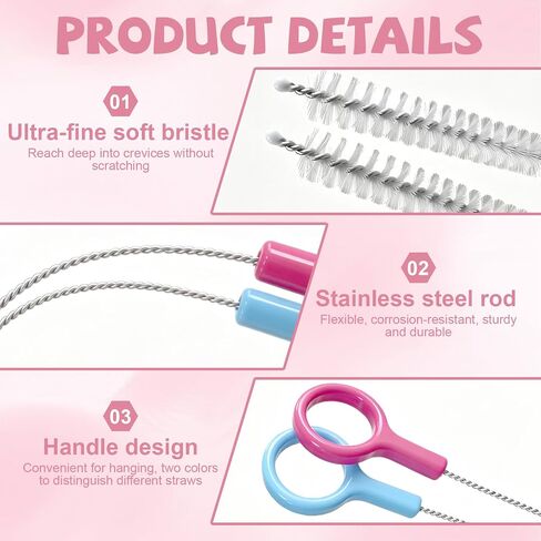 AONEZ Straw Cleaner Brushes Set of 4 - Silicone Straw Cleaner Brush - Straw Brush with Non-Slip Handle in Extra-Long Straw Brush for Metal, Glass, Plastic Reusable Drinking Straws in Kuwait