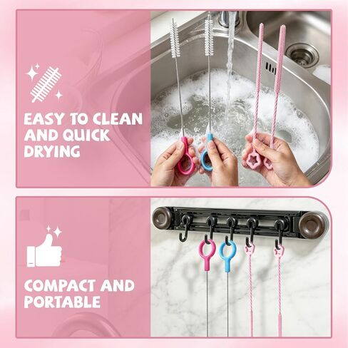 AONEZ Straw Cleaner Brushes Set of 4 - Silicone Straw Cleaner Brush - Straw Brush with Non-Slip Handle in Extra-Long Straw Brush for Metal, Glass, Plastic Reusable Drinking Straws in Kuwait