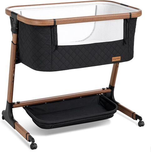 ANGELBLISS Electric Baby Bassinet Bedside Sleeper with Auto Rocking, Remote/Touch Control, 3 Timer Modes, 12 Sounds, 6 Heights, Storage & Wheels (Black) in Kuwait