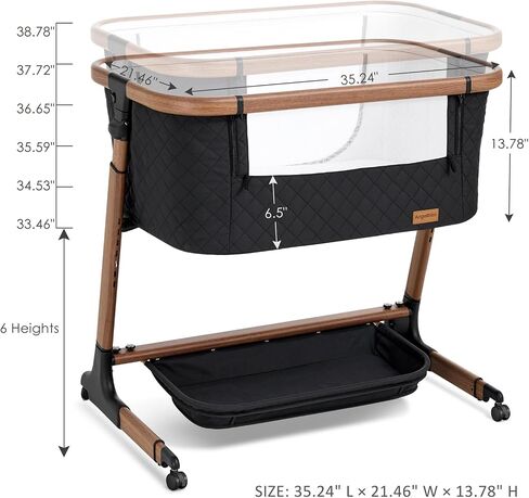 ANGELBLISS Electric Baby Bassinet Bedside Sleeper with Auto Rocking, Remote/Touch Control, 3 Timer Modes, 12 Sounds, 6 Heights, Storage & Wheels (Black) in Kuwait