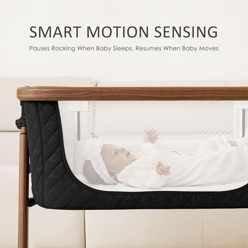 ANGELBLISS Electric Baby Bassinet Bedside Sleeper with Auto Rocking, Remote/Touch Control, 3 Timer Modes, 12 Sounds, 6 Heights, Storage & Wheels (Black) in Kuwait
