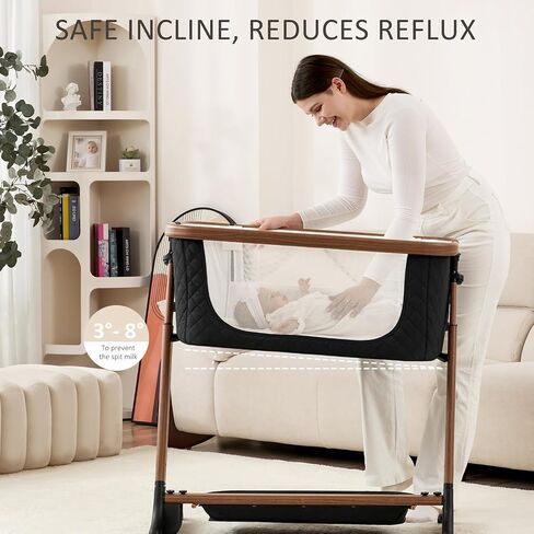 ANGELBLISS Electric Baby Bassinet Bedside Sleeper with Auto Rocking, Remote/Touch Control, 3 Timer Modes, 12 Sounds, 6 Heights, Storage & Wheels (Black) in Kuwait