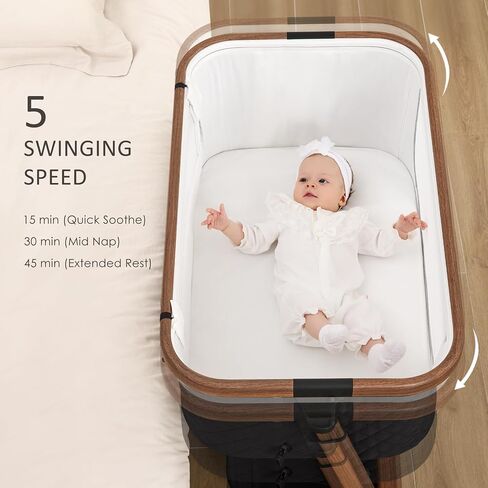 ANGELBLISS Electric Baby Bassinet Bedside Sleeper with Auto Rocking, Remote/Touch Control, 3 Timer Modes, 12 Sounds, 6 Heights, Storage & Wheels (Black) in Kuwait