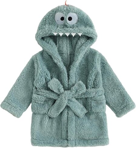 Hooded Plush Bathrobes for Toddler Girl Boys Soft Baby Bath Towels Fleece Dinosaur Winter Robe with Belt Set 6M-5T in Kuwait
