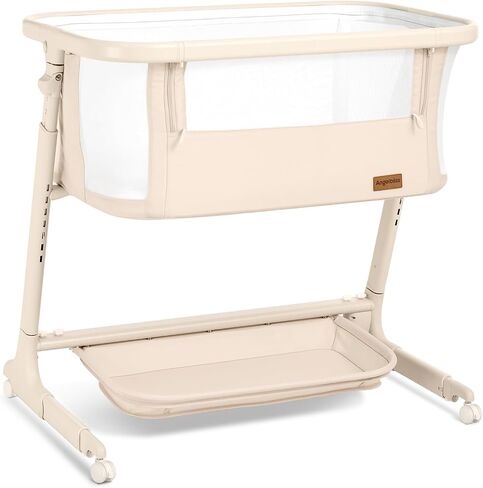 ANGELBLISS Electric Baby Bassinet Bedside Sleeper with Auto Rocking, Remote/Touch Control, 3 Timer Modes, 12 Sounds, 6 Heights, Storage & Wheels (Beige) in Kuwait