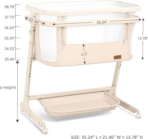 ANGELBLISS Electric Baby Bassinet Bedside Sleeper with Auto Rocking, Remote/Touch Control, 3 Timer Modes, 12 Sounds, 6 Heights, Storage & Wheels (Beige) in Kuwait