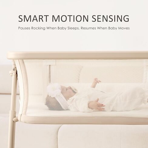 ANGELBLISS Electric Baby Bassinet Bedside Sleeper with Auto Rocking, Remote/Touch Control, 3 Timer Modes, 12 Sounds, 6 Heights, Storage & Wheels (Beige) in Kuwait