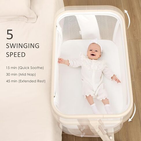 ANGELBLISS Electric Baby Bassinet Bedside Sleeper with Auto Rocking, Remote/Touch Control, 3 Timer Modes, 12 Sounds, 6 Heights, Storage & Wheels (Beige) in Kuwait