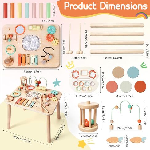 Montessori Toys for 1 Year Old, Wooden Activity Table for Toddlers 1-3, 13-in-1 Sensory Play Table with Bead Maze, Fishing Game, Shape Sorter & Xylophone, Learning Toy, First Birthday Gift in Kuwait