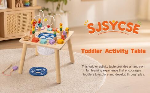 Baby Activity Table for 1 Year Old, Wooden Sensory Table Activity Center with Bead Maze with Shape Sorter Fishing Game, 8 in 1 Learning Toys for Baby 12+ Months Boys Girls Gifts in Kuwait