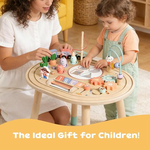 Dmitoora® 10 in 1 Montessori Toys for 1 Year Old Activity Table | wooden Montessori table, sensory toy, baby activity center, train track, fishing game, shape sorter, boys girls gift in Kuwait