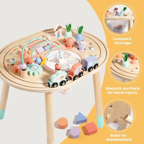 Dmitoora® 10 in 1 Montessori Toys for 1 Year Old Activity Table | wooden Montessori table, sensory toy, baby activity center, train track, fishing game, shape sorter, boys girls gift in Kuwait