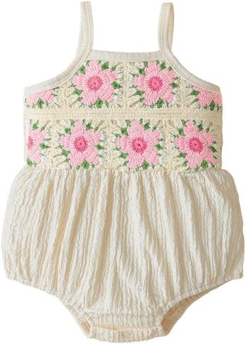 Baby Girl Floral Crochet Romper Summer Sleeveless Newborn Bodysuit with Spaghetti Straps One-Piece Outfit 0–18 Months in Kuwait