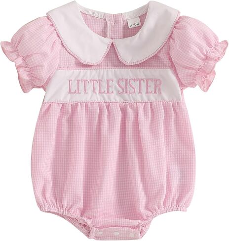Big Sister Little Sister Matching Outfits Baby Girl Smocked Short Sleeve Romper T-Shirt Toddler Dress Summer Clothes in Kuwait
