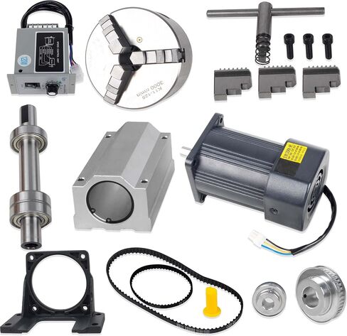 RATTMMOTOR Motor Lathe Chuck Spindle Assemblies Through Hole 15mm | , 3 Jaw K11-125mm Lathe Chuck with 120W 110V Optical Shaft Adjustable Speed Motor+Driver for CNC Lathe in Kuwait