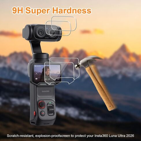 2 Pack Tempered Glass Screen Protector with Auto Alignment OneTouch for Insta360 Luna Ultra, 2 Camera Lens Protector, 2 Screen Protector, 30 seconds Installation, 9H Hardness HD Clear Anti-Scratch in Kuwait
